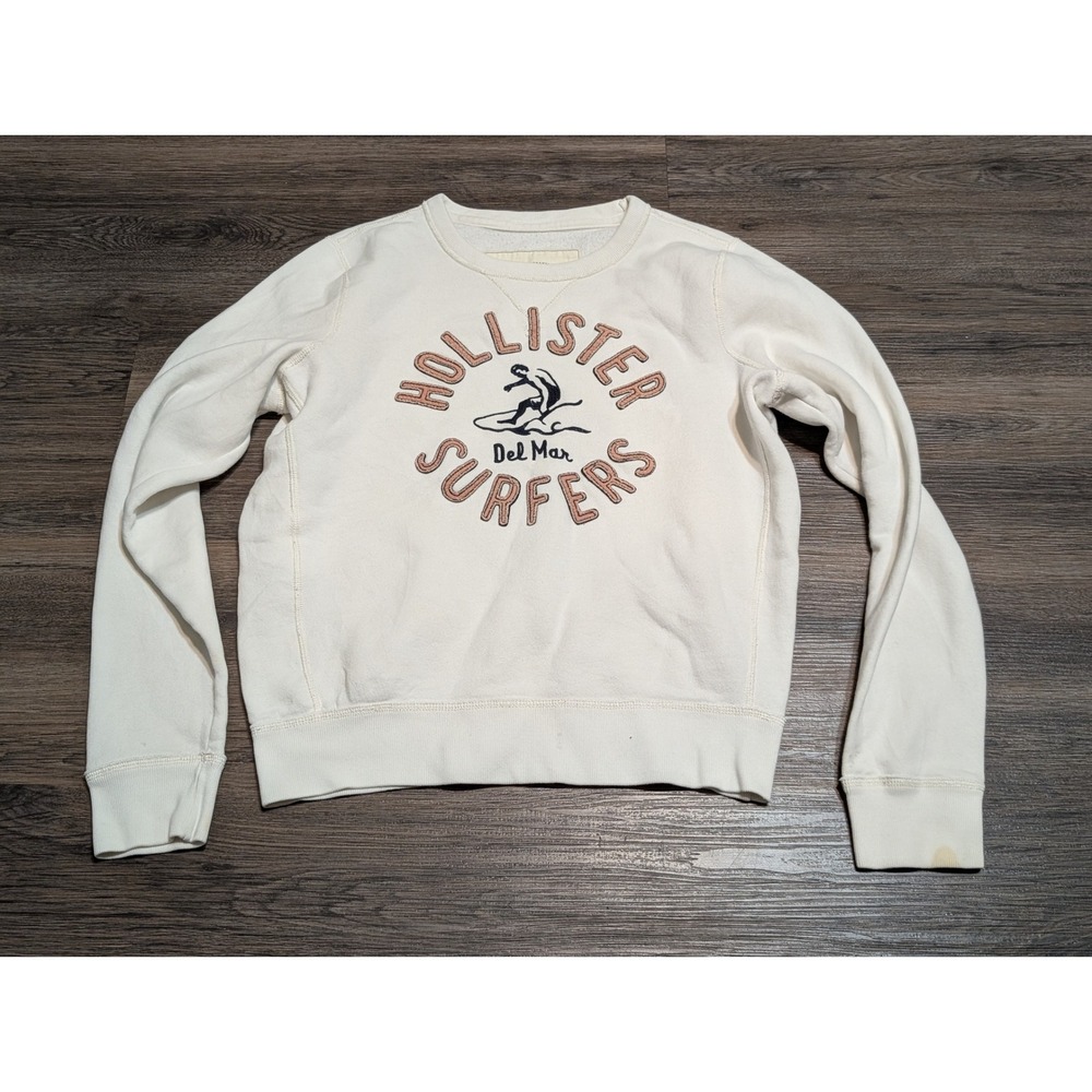 Hollister Surfers Del Mar Crewneck Sweatshirt Cream Graphic Pullover Mens Large